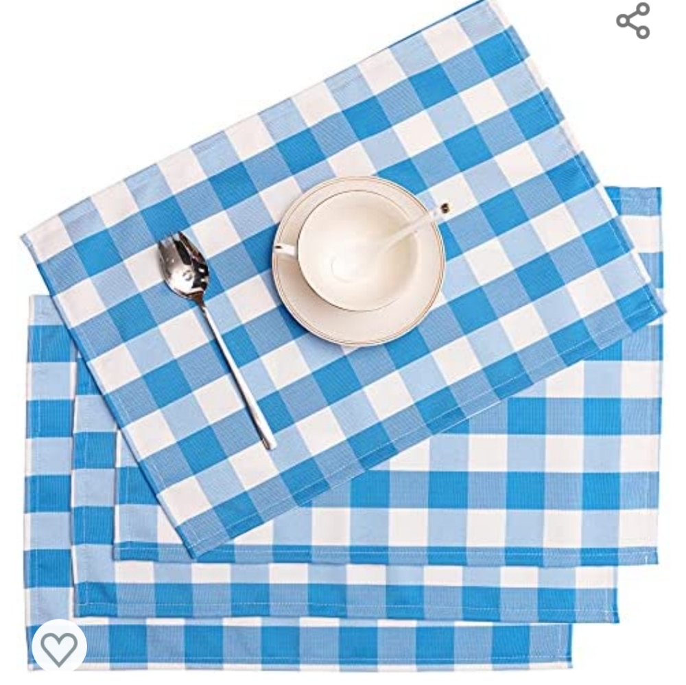 Plaid Checkered Placemats 18"x13", Blue & White Striped Checker Set of 4